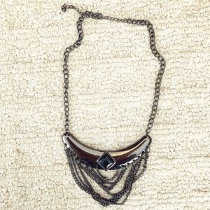 Edgy gunmetal chain strand bib necklace
